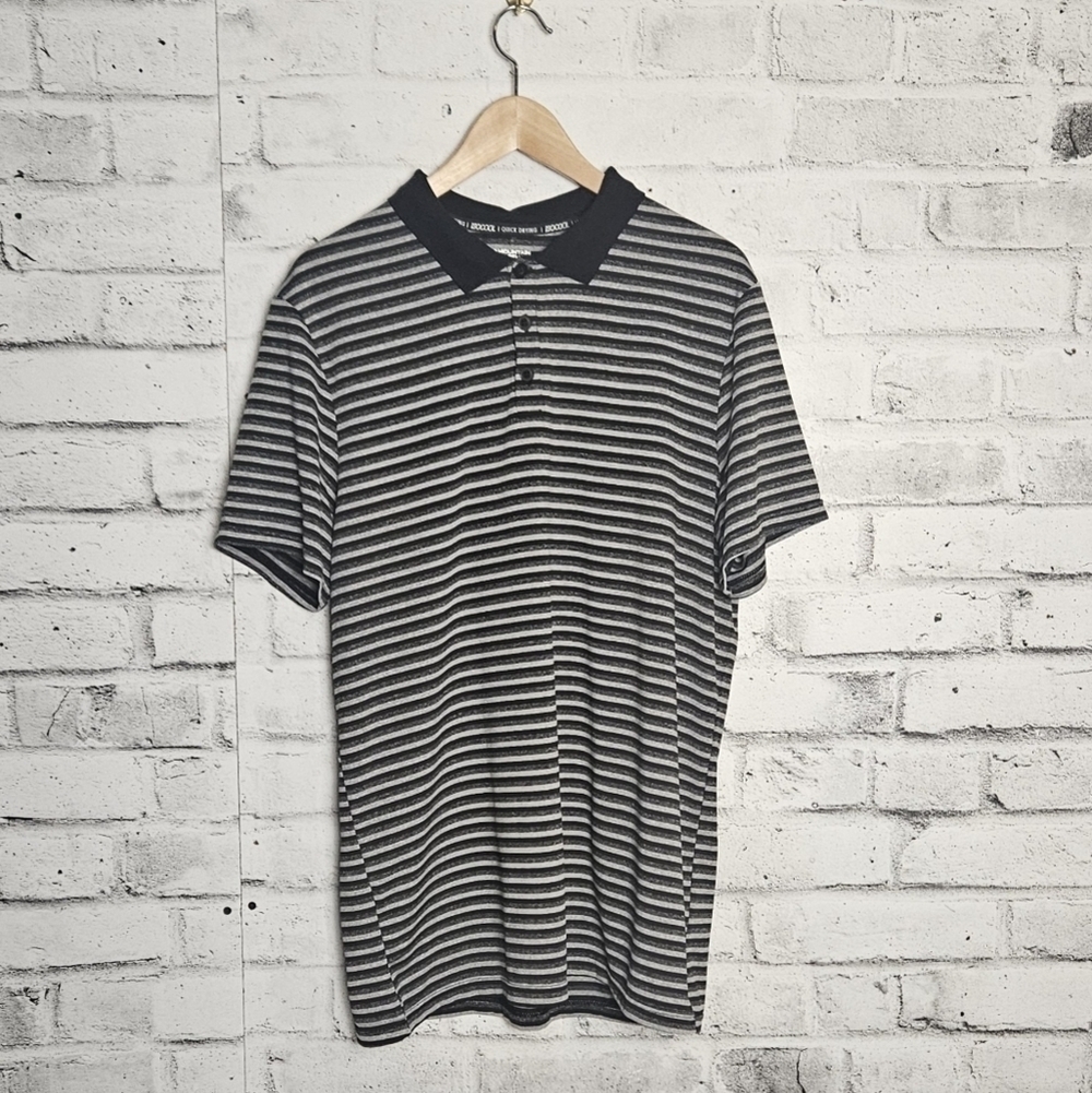 MEC IsoCool Striped Polo Shirt Mens Large Black Gray Performance Tee